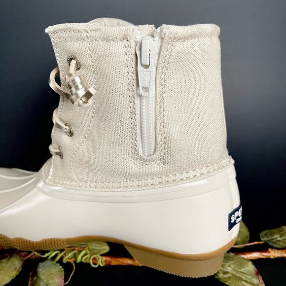 Sperry Girls Saltwater Ivory Sparkle Duck Boots NWB Size 3 - Picture 6 of 10